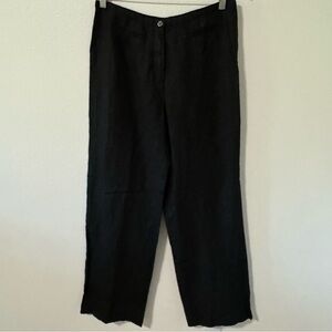 Kleen Linen Straight Leg Pants Black Lagenlook Beachy Button Zipper Fly-Small